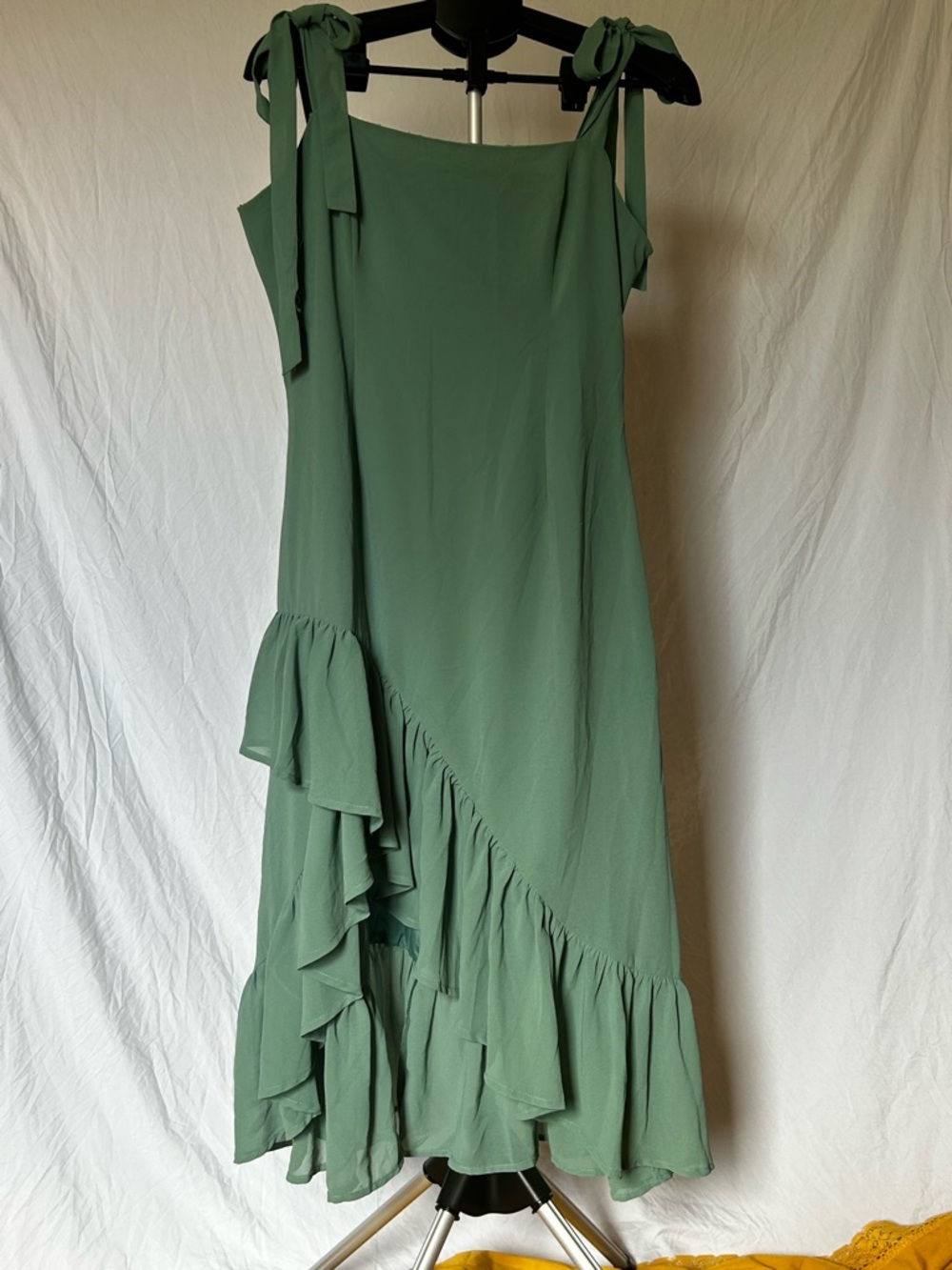 Lulus Sage Green Ruffle Midi Dress Tie Strap Flowy Size XL